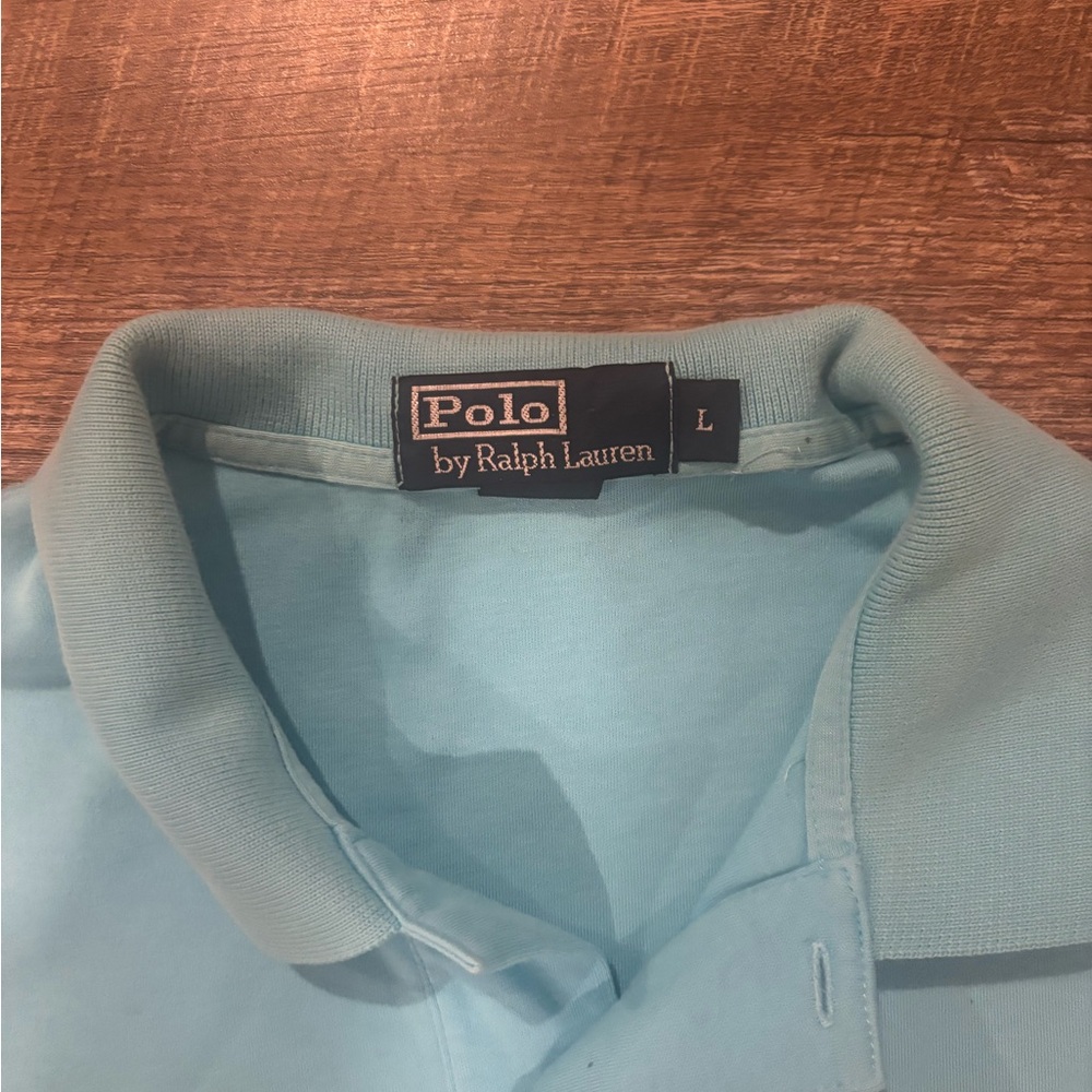 Ralph Lauren Men's Polo Shirt in Light Blue with Pink Logo - Picture 2 of 2